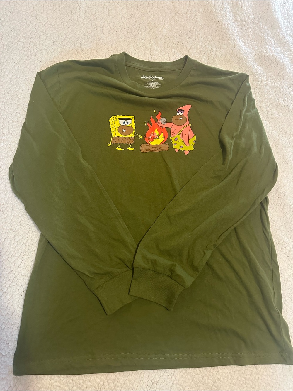 Nickelodeon Olive Green SpongeBob & Patrick Campfire Long-Sleeve Tee